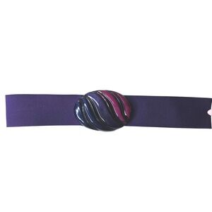 Vintage‎ 80s Style Purple Elastic Cinch Belt Large Blue Magenta Resin Buckle